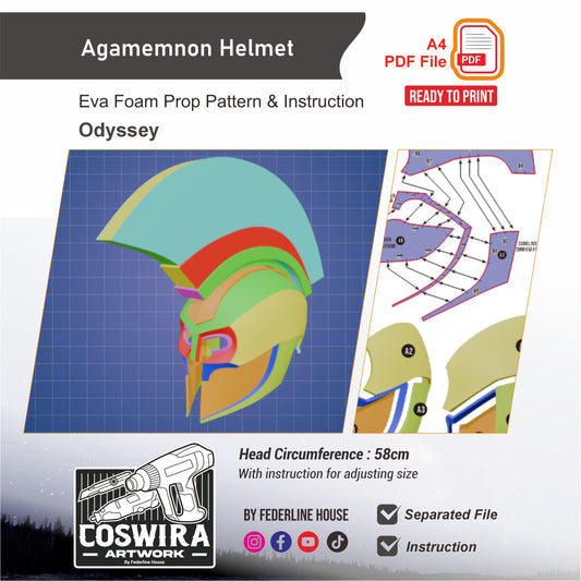 Agamemnon Helmet Prop Pattern Template – EVA Foam Pattern for Cosplay and DIY Builds Inspired by Greek Mythology