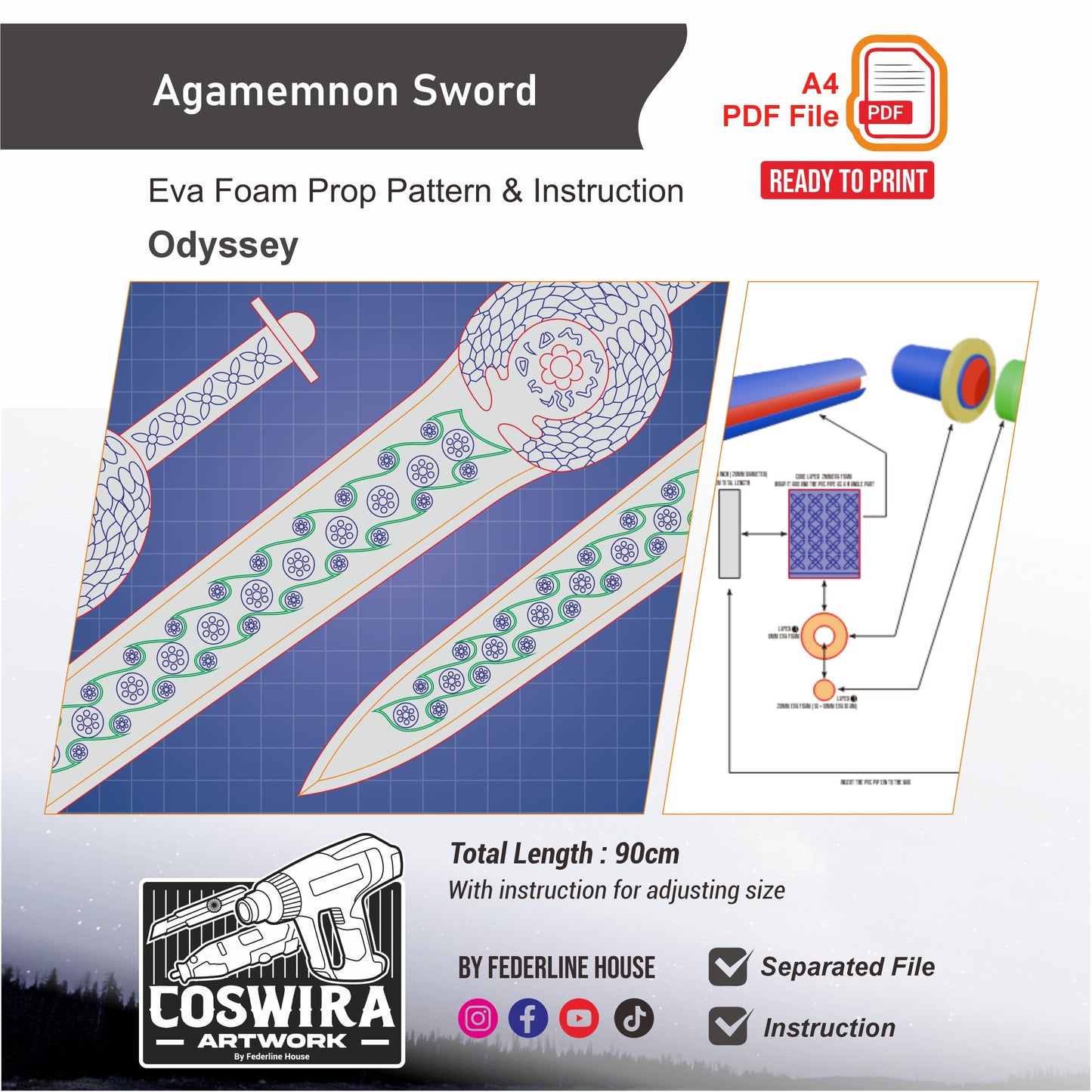 Agamemnon Sword Prop Pattern Template – EVA Foam Pattern for Cosplay and DIY Builds Inspired by The Odyssey