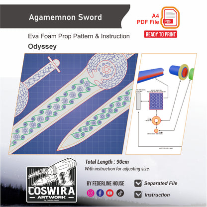 Agamemnon Sword Prop Pattern Template – EVA Foam Pattern for Cosplay and DIY Builds Inspired by The Odyssey