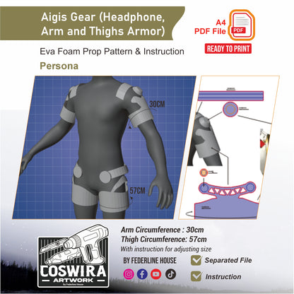 Aigis Gear Accessories Prop Pattern (Headphone Arm Thigh Armor) – EVA Foam Cosplay PDF Inspired by Persona 3 (Reload)