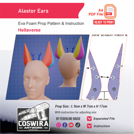 Alastor Ears Prop Pattern Template – EVA Foam Pattern for Cosplay and DIY Builds Inspired by Hellaverse