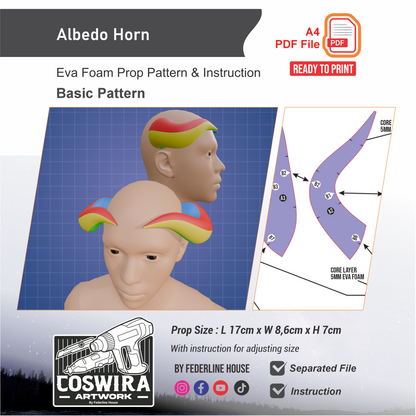Albedo Horn Prop Pattern Template – EVA Foam Pattern for Cosplay and DIY Builds Inspired by Genshin Impact / Basic Pattern