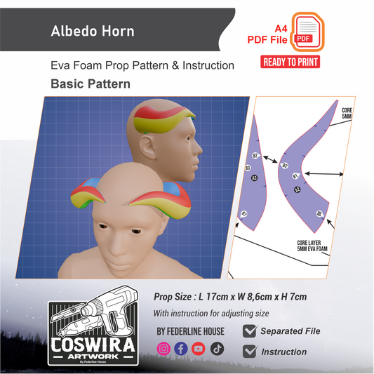 Albedo Horn Prop Pattern Template – EVA Foam Pattern for Cosplay and DIY Builds Inspired by Genshin Impact / Basic Pattern