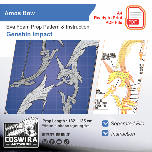 Amos’ Bow Prop Pattern Template – EVA Foam Pattern for Cosplay & DIY Builds Inspired by Genshin Impact