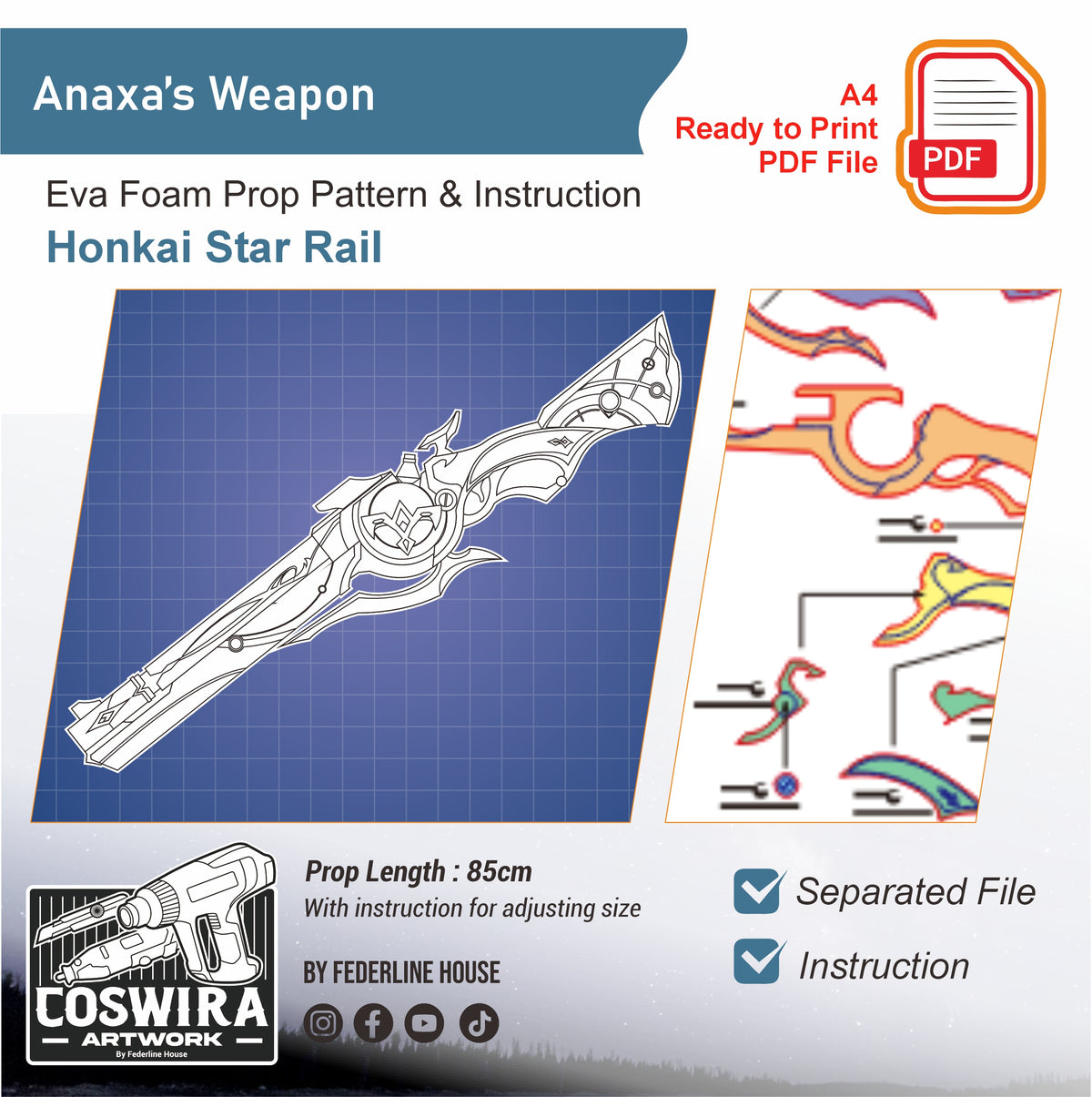 Anaxa Weapon Prop Pattern Template – EVA Foam Pattern for Cosplay & DI ...