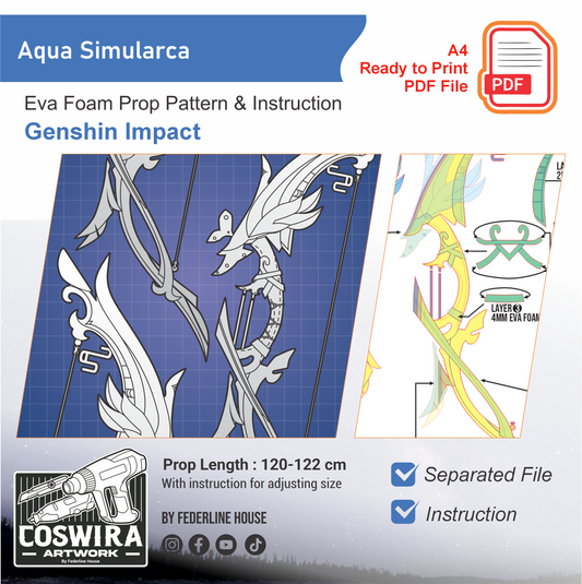 Aqua Simulacra Bow Prop Pattern Template – EVA Foam Pattern for Cosplay & DIY Builds Inspired by Genshin Impact