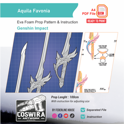 Aquila Favonia Prop Pattern Template – EVA Foam Pattern for Cosplay & DIY Builds Inspired by Genshin Impact