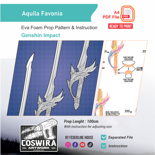 Aquila Favonia Prop Pattern Template – EVA Foam Pattern for Cosplay & DIY Builds Inspired by Genshin Impact
