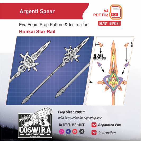 Argenti Spear Prop Pattern Template – EVA Foam Cosplay PDF Inspired by Honkai Star Rail