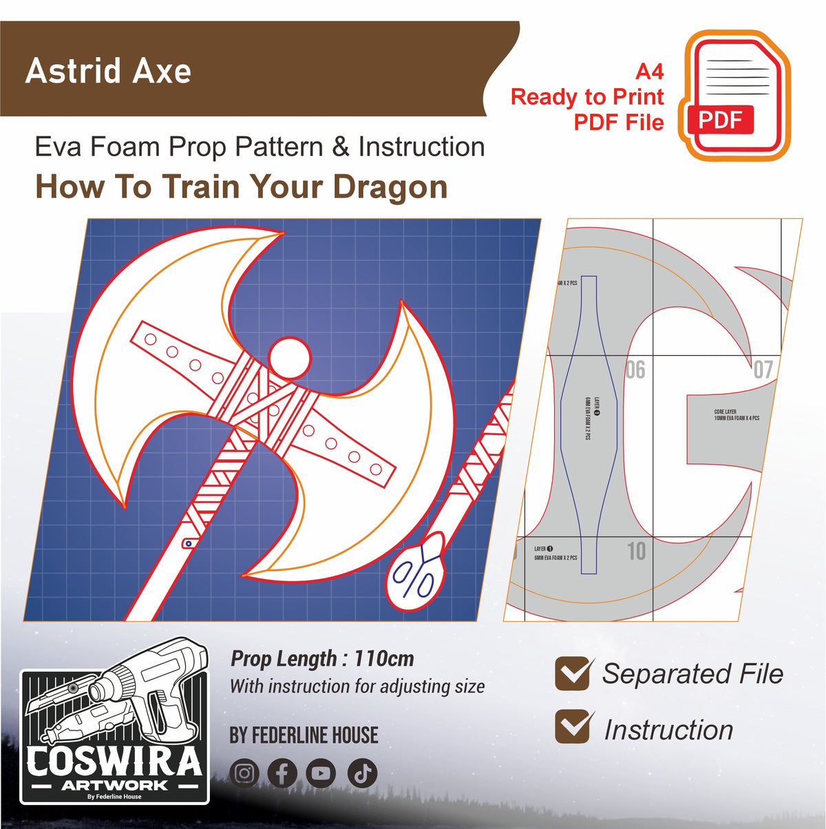 Astrid Axe Prop Pattern Template – EVA Foam Pattern for Cosplay & DIY ...