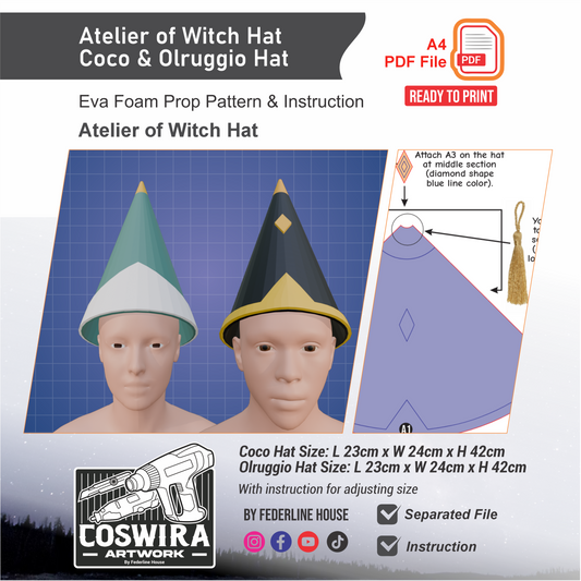 Coco & Olruggio Witch Hat Prop Pattern Template – EVA Foam Pattern for Cosplay and DIY Builds Inspired by Witch Hat Atelier Anime
