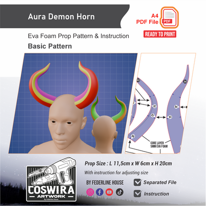 Aura Demon Horn Prop Pattern Template – EVA Foam Pattern for Cosplay and DIY Builds Inspired by Fantasy Demon Style
