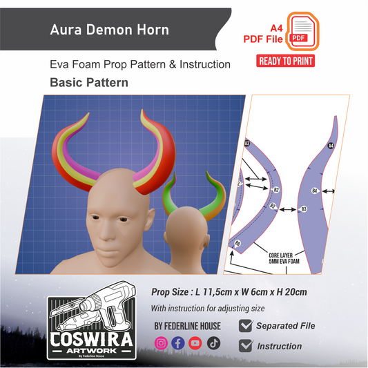Aura Demon Horn Prop Pattern Template – EVA Foam Pattern for Cosplay and DIY Builds Inspired by Fantasy Demon Style