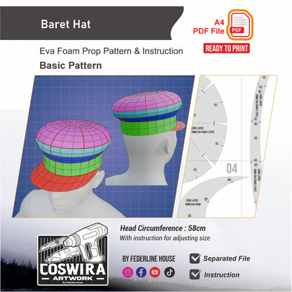 Baret Hat Basic Pattern Template – EVA Foam Cosplay PDF for DIY Builds