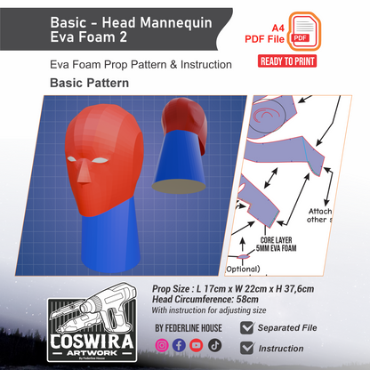 Basic Head Mannequin EVA Foam 2 Prop Pattern Template – EVA Foam Pattern for Cosplay and DIY Builds Inspired by Fantasy / Basic Costume Design