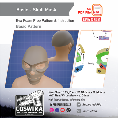 Basic Skull Mask Prop Pattern Template – EVA Foam Pattern for Cosplay and DIY Builds Inspired by Basic Costume Design