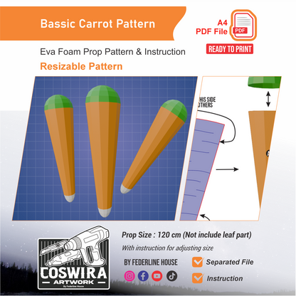 Basic Carrot Prop Pattern Template – EVA Foam Food Shape Printable PDF for Cosplay Crafting
