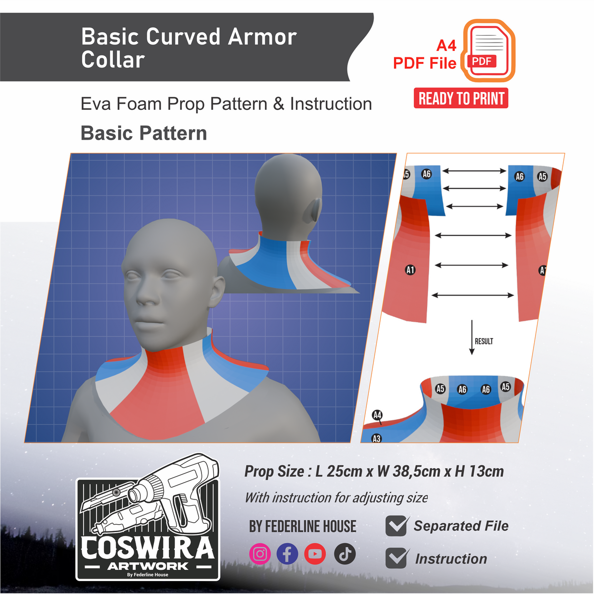 Basic Curved Armor Collar Pattern Template – EVA Foam Cosplay PDF for ...