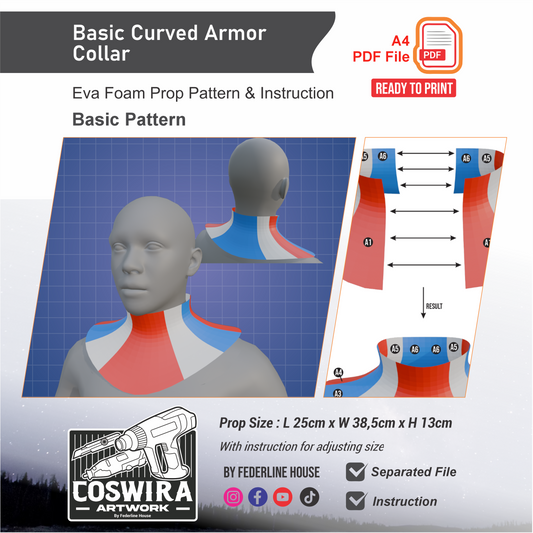 Basic Curved Armor Collar Pattern Template – EVA Foam Cosplay PDF for DIY Armor