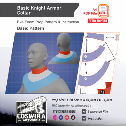Basic Knight Armor Collar Pattern Template – EVA Foam Cosplay PDF for DIY Armor