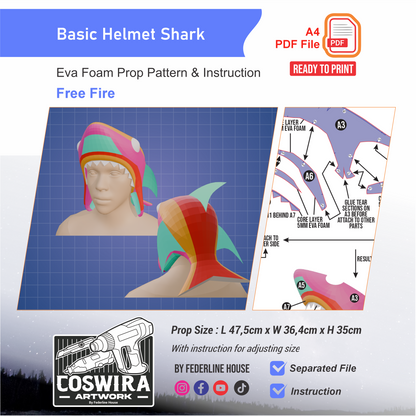 Basic Shark Hat Prop Pattern Template – EVA Foam Pattern for Cosplay and DIY Builds Inspired by Free Fire