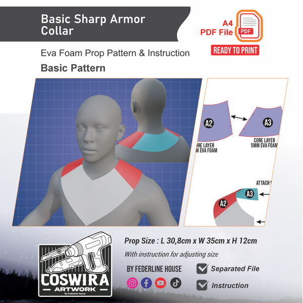 Basic Sharp Armor Collar Pattern Template – EVA Foam Cosplay PDF for D ...