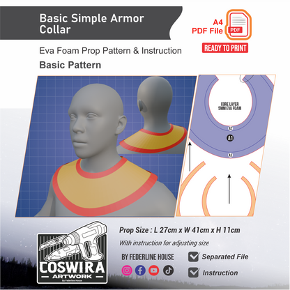 Basic Simple Armor Collar Pattern Template – EVA Foam Cosplay PDF for DIY Armor