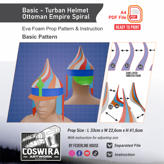Basic Turban Helmet Ottoman Empire Spiral Prop Pattern Template – Basic EVA Foam Pattern for Cosplay and DIY Builds