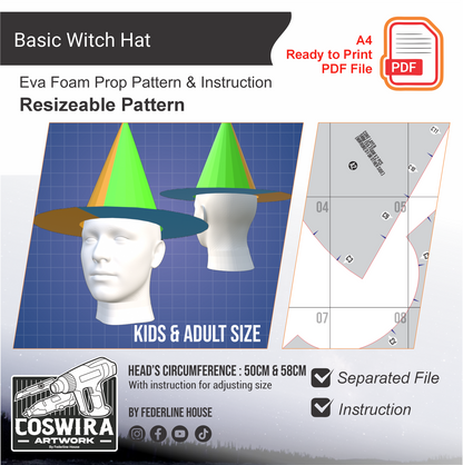 Basic Witch Hat Prop Pattern Template – EVA Foam Basic Pattern for Cosplay & DIY Builds