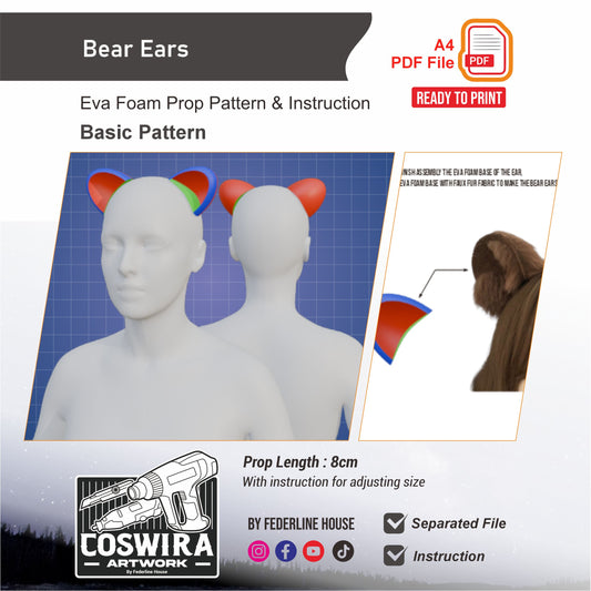 Bear Ears Prop Pattern Template – EVA Foam Pattern for Cosplay and DIY Builds Inspired by Animal Fantasy Style