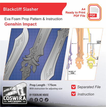 Blackcliff Slasher Prop Pattern Template – EVA Foam Pattern for Cosplay & DIY Builds Inspired by Genshin Impact