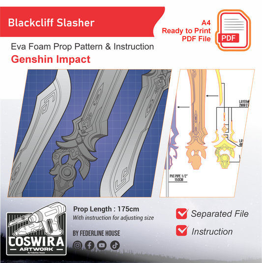 Blackcliff Slasher Prop Pattern Template – EVA Foam Pattern for Cosplay & DIY Builds Inspired by Genshin Impact