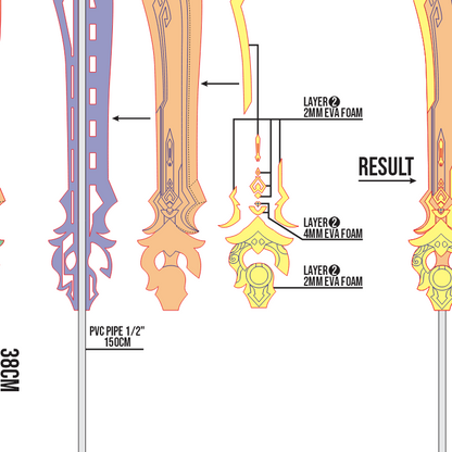 Blackcliff Slasher Prop Pattern Template – EVA Foam Pattern for Cosplay & DIY Builds Inspired by Genshin Impact
