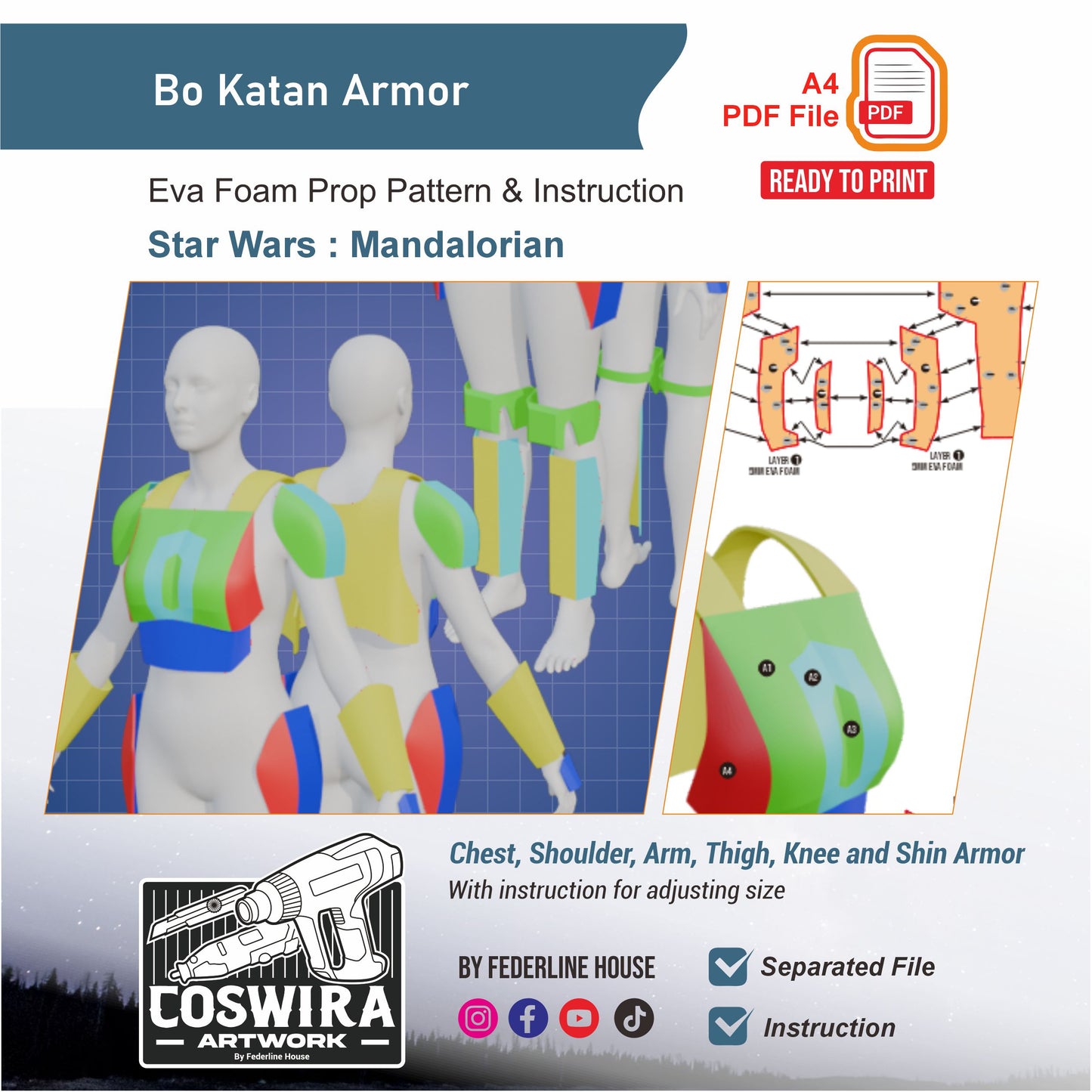 Bo-Katan Armor Prop Pattern Template – EVA Foam Pattern for Cosplay and DIY Builds Inspired by Star Wars: The Mandalorian