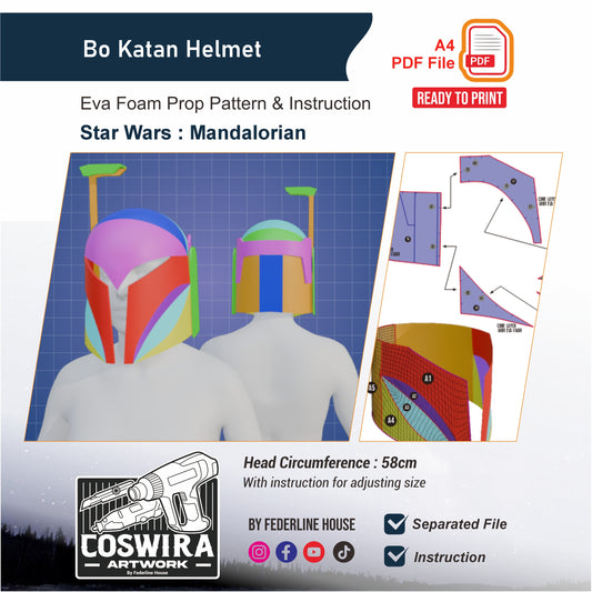 Bo-Katan Helmet Prop Pattern Template – EVA Foam Pattern for Cosplay and DIY Builds Inspired by Star Wars: The Mandalorian