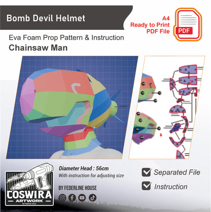 Bomb Devil Helmet Prop Pattern Template – EVA Foam Pattern for Cosplay & DIY Builds Inspired by Chainsaw Man