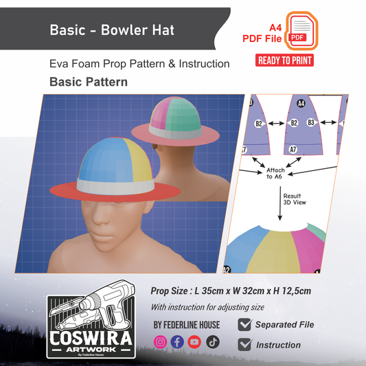 Bowler Hat Prop Pattern Template – Basic EVA Foam Pattern for Cosplay and DIY Builds