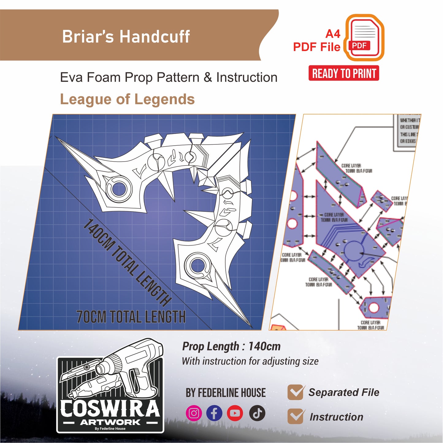 Briar's Handcuff Prop Pattern Template – EVA Foam Pattern for Cosplay and DIY Builds Inspired by League of Legends