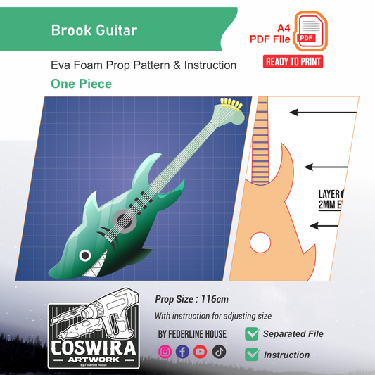 Brook Guitar Prop Pattern Template – EVA Foam Pattern for Cosplay and DIY Builds Inspired by One Piece Anime