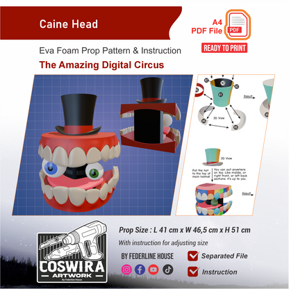 Caine Head Helmet Prop Pattern Template – EVA Foam Pattern for Cosplay and DIY Builds Inspired by The Amazing Digital Circus
