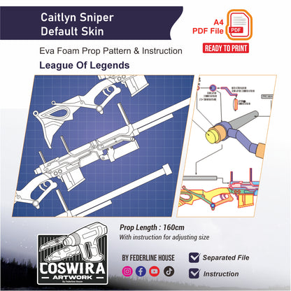 Caitlyn Sniper Default Skin Prop Pattern Template – EVA Foam Pattern for Cosplay and DIY Builds Inspired by League of Legends