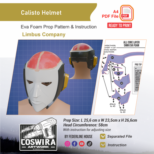 Calisto Mask Prop Pattern Template – EVA Foam Pattern for Cosplay and DIY Builds Inspired by Limbus Company
