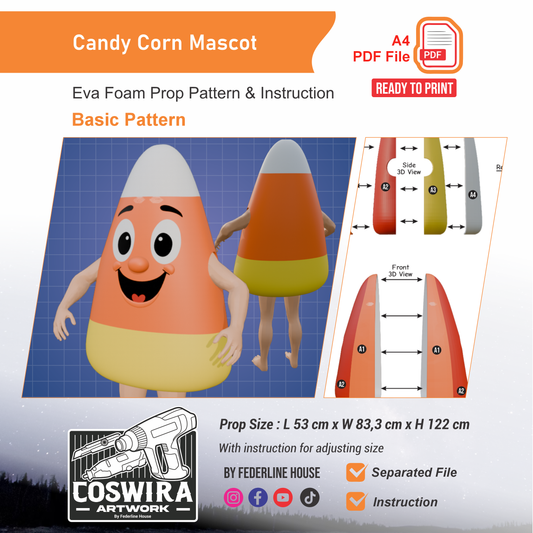 Candy Corn Mascot Prop Pattern Template – EVA Foam Pattern for Cosplay and DIY Builds Inspired by Halloween Costume Design