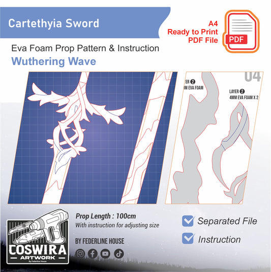 Prop Pattern: Cartethyia Sword from Wuthering Wave Cosplay Template Blueprint PDF
