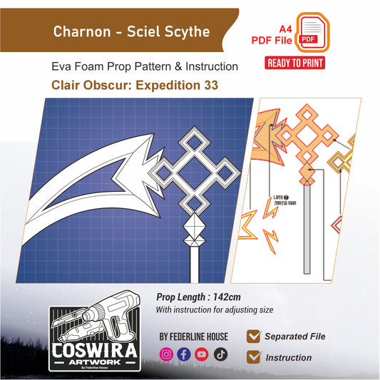 Charnon – Sciel Scythe Prop Pattern Template – EVA Foam Pattern for Cosplay & DIY Builds Inspired by Clair Obscur: Expedition 33