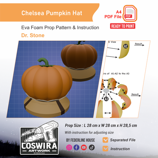 Chelsea Pumpkin Hat Prop Pattern Template – EVA Foam Pattern for Cosplay and DIY Builds Inspired by Fantasy Halloween Style