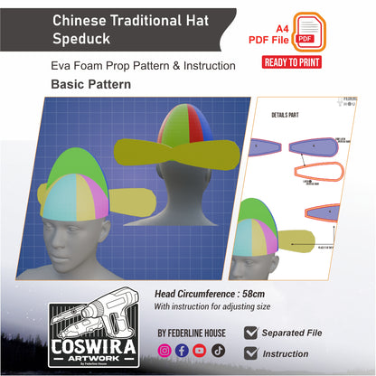 Chinese Traditional Hat Speduck Prop Pattern Template – EVA Foam Pattern for Cosplay and DIY Builds Inspired by Traditional Asian Style