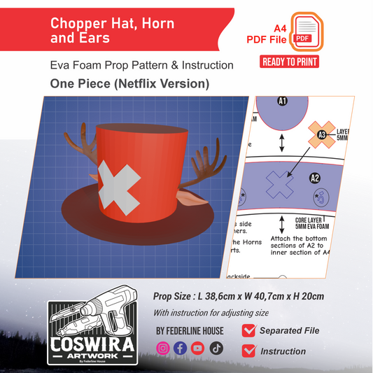 Chopper Hat, Horn and Ears Prop Pattern Template – EVA Foam Pattern for Cosplay and DIY Builds Inspired by One Piece (Netflix Version)
