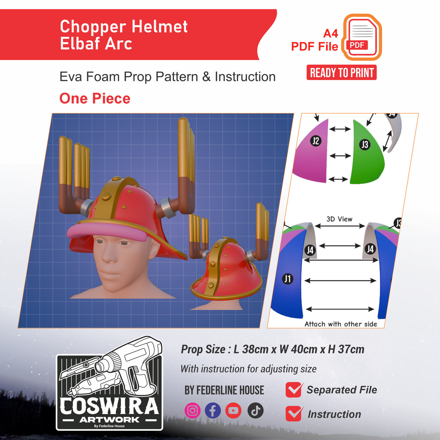 Chopper Elbaf Helmet Prop Pattern Template – EVA Foam Pattern for Cosplay and DIY Builds Inspired by One Piece Anime