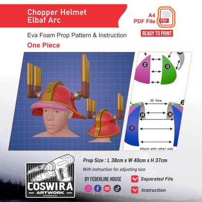 Chopper Elbaf Helmet Prop Pattern Template – EVA Foam Pattern for Cosplay and DIY Builds Inspired by One Piece Anime